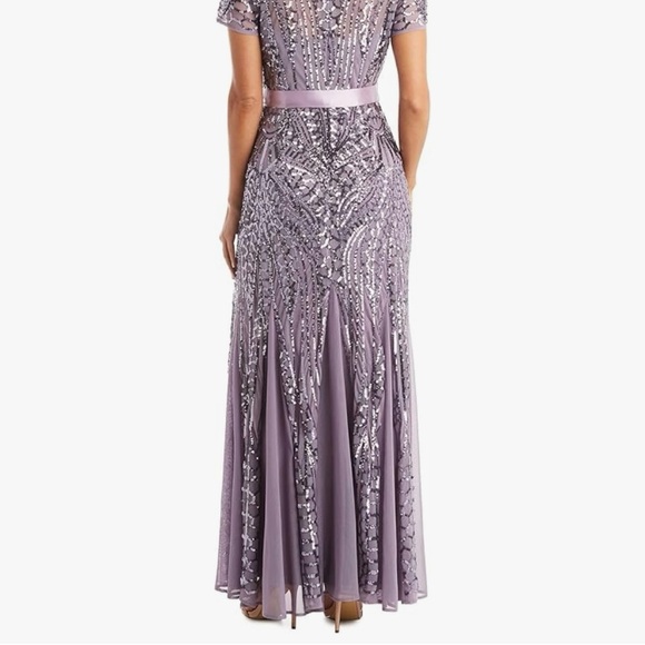 R&M Richards Mocha Short Sleeve Sequin and Mesh Gown 8 - Picture 2 of 16